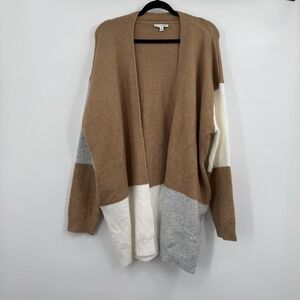 BALTICBORN Cardigan Womens XL Brown Open Oversized Stretch Collarless Striped
